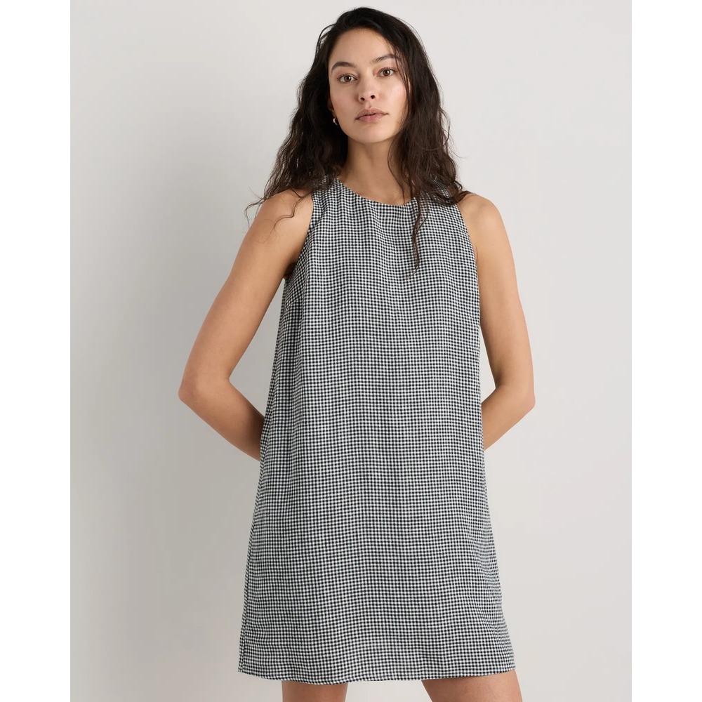 QUINCE XL 100% European Linen Tank Mini Dress Gingham Plaid Black White NWT